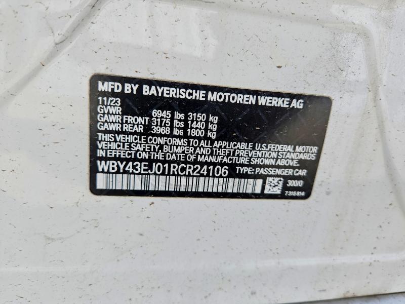 Aukcja sprzedaży 2024 Bmw I7, vin: WBY43EJ01RCR24106, numer aukcji: 70344006
