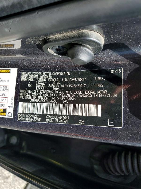 2015 Toyota 4runner მანქანა იყიდება აუქციონზე, vin: JTEBU5JR2F5231660, აუქციონის ნომერი: 69380966
