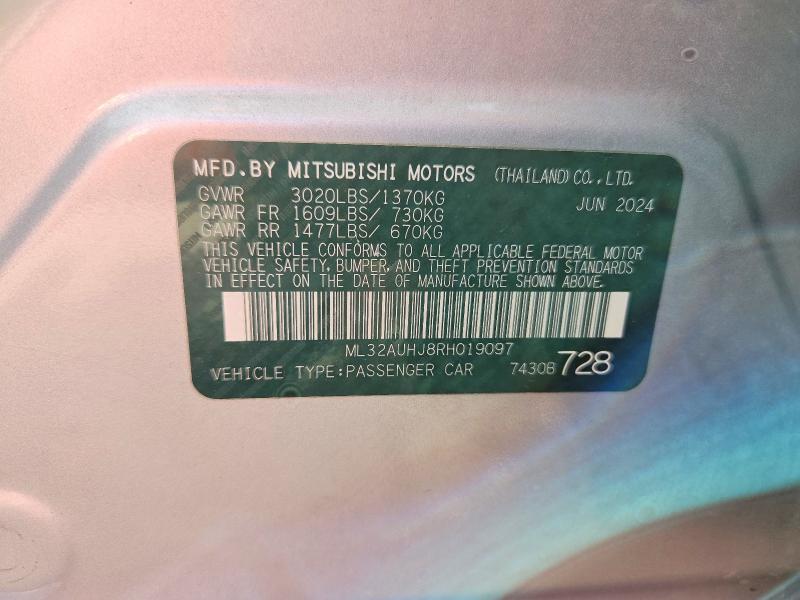 68016196 :رقم المزاد ، ML32AUHJ8RH019097 vin ، 2024 Mitsubishi Mirage مزاد بيع