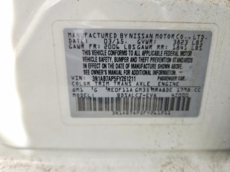 2015 Nissan Sentra მანქანა იყიდება აუქციონზე, vin: 3N1AB7AP5FY261211, აუქციონის ნომერი: 70442716