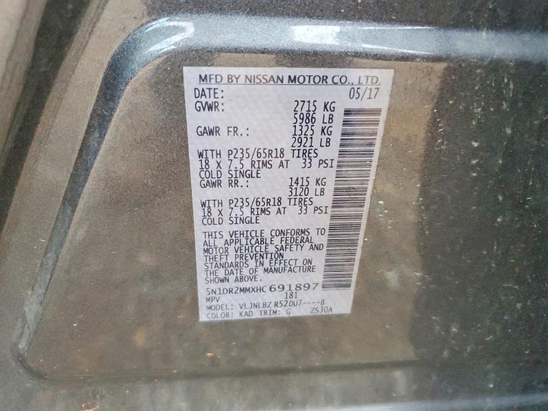 2017 Nissan Pathfinder მანქანა იყიდება აუქციონზე, vin: 5N1DR2MMXHC691897, აუქციონის ნომერი: 69785996
