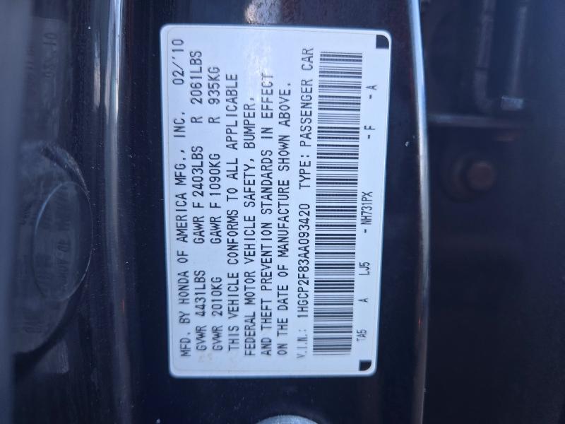 68105806 :رقم المزاد ، 1HGCP2F83AA093420 vin ، 2010 Honda Accord مزاد بيع