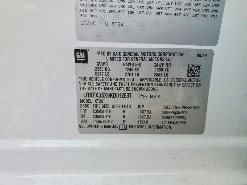 Aukcja sprzedaży 2019 Buick Envision, vin: LRBFX3SX9KD012837, numer aukcji: 67282786