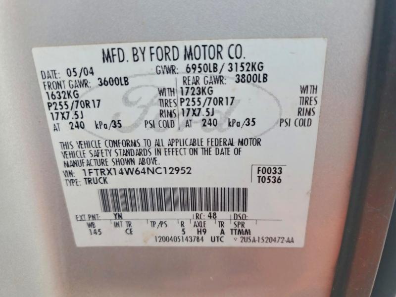 Продаж на аукціоні авто 2004 Ford F150, vin: 1FTRX14W64NC12952, номер лоту: 68155386