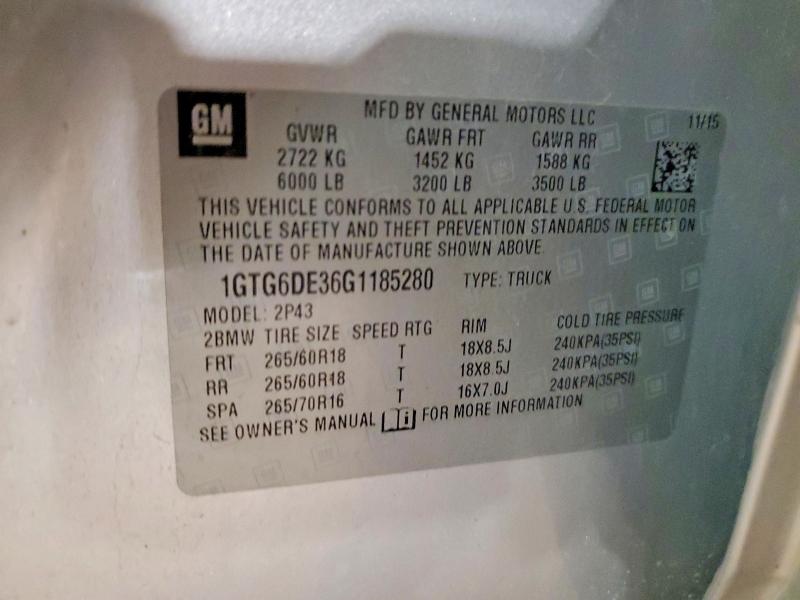Продаж на аукціоні авто 2016 Gmc Canyon, vin: 1GTG6DE36G1185280, номер лоту: 67869166