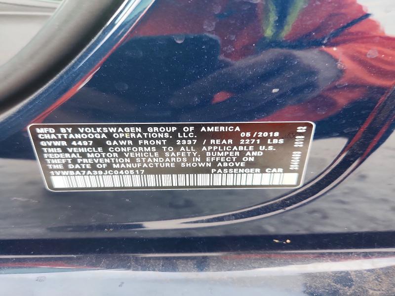 Aukcja sprzedaży 2018 Volkswagen Passat, vin: 1VWBA7A39JC040517, numer aukcji: 71011026