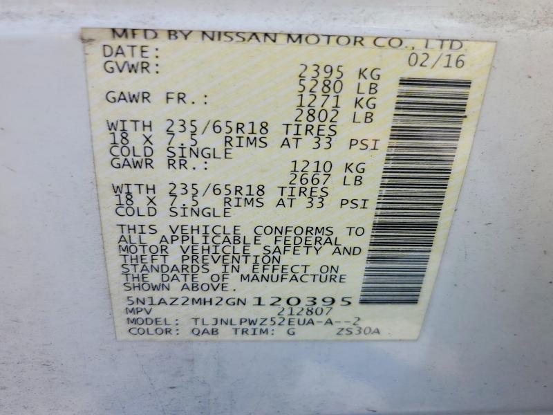 Продажа на аукционе авто 2016 Nissan Murano, vin: 5N1AZ2MH2GN120395, номер лота: 68589396