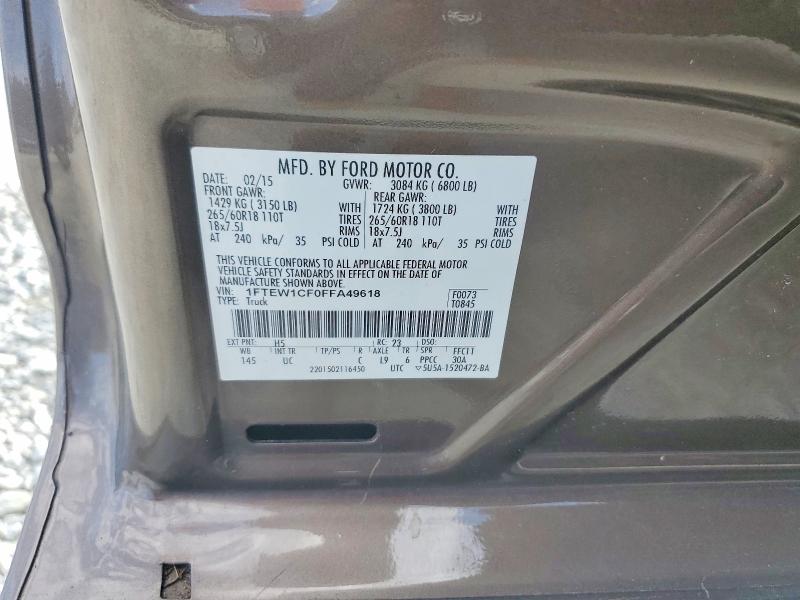 69067936 :رقم المزاد ، 1FTEW1CF0FFA49618 vin ، 2015 Ford F150 مزاد بيع