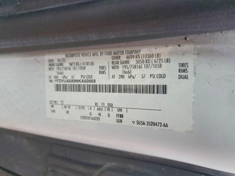 Продаж на аукціоні авто 2022 Ford Transit, vin: 1FDVU4X89NKA60668, номер лоту: 65798376