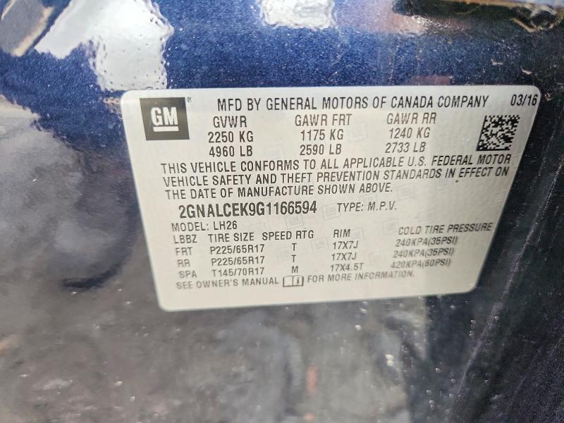 Aukcja sprzedaży 2016 Chevrolet Equinox, vin: 2GNALCEK9G1166594        , numer aukcji: 69002806