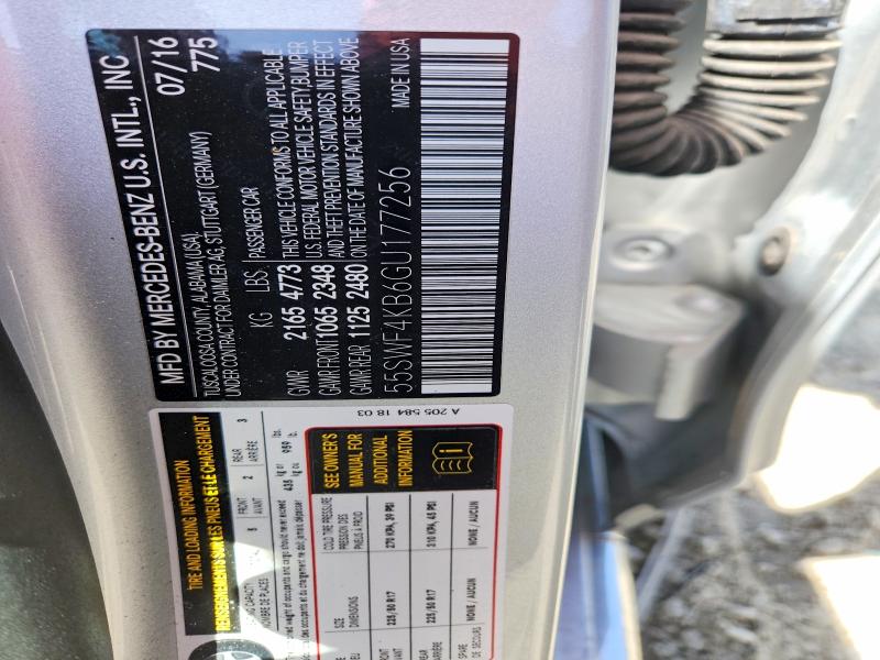 67989606 :رقم المزاد ، 55SWF4KB6GU177256 vin ، 2016 Mercedes-benz C مزاد بيع