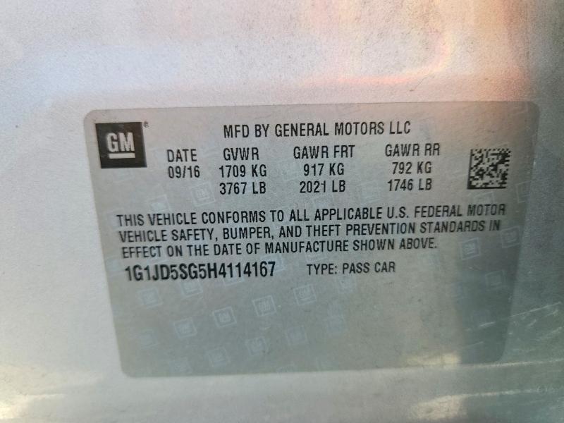 Продажа на аукционе авто 2017 Chevrolet Sonic, vin: 1G1JD5SG5H4114167, номер лота: 70362646