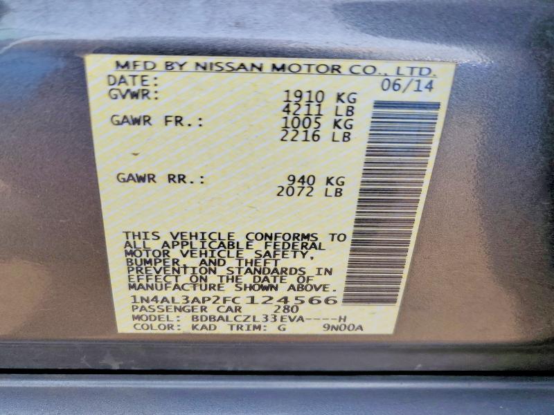 2015 Nissan Altima მანქანა იყიდება აუქციონზე, vin: 1N4AL3AP2FC124566, აუქციონის ნომერი: 67881806