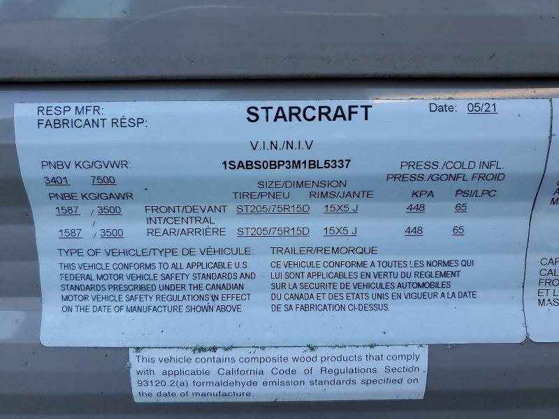 Aukcja sprzedaży 2021 Starcraft 26 Bhs, vin: 1SABS0BP3M1BL5337, numer aukcji: 68802506