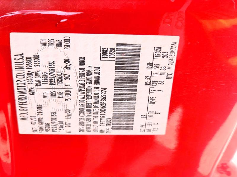 2002 Ford Ranger მანქანა იყიდება აუქციონზე, vin: 1FTYR10D62PB62274, აუქციონის ნომერი: 70161626