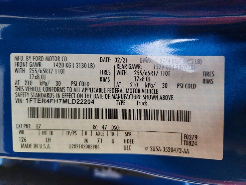 Продажа на аукционе авто 2021 Ford Ranger, vin: 1FTER4FH7MLD22204, номер лота: 69857856