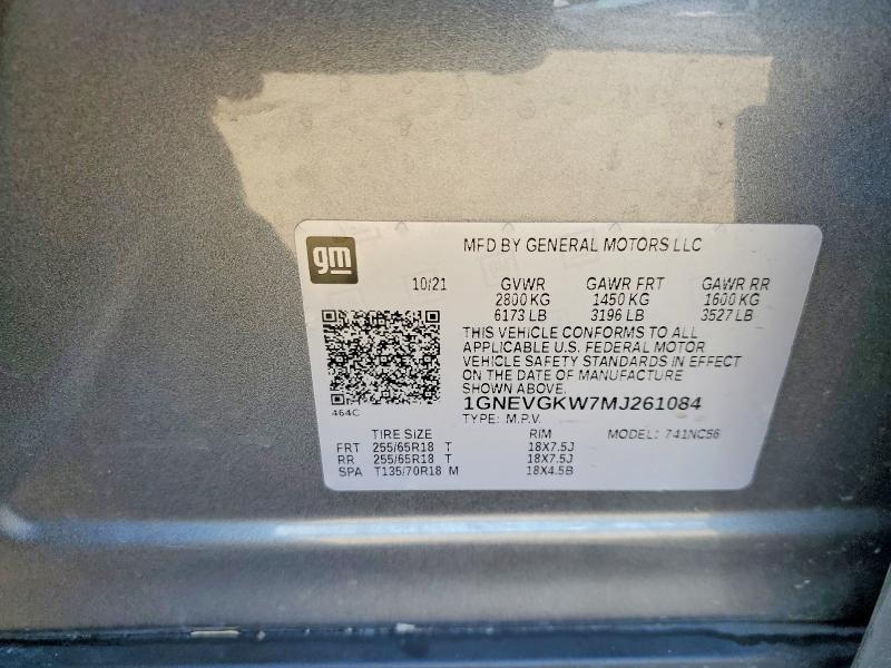 Продаж на аукціоні авто 2021 Chevrolet Traverse, vin: 1GNEVGKW7MJ261084, номер лоту: 68340206