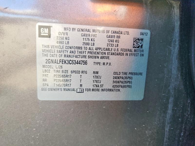 Aukcja sprzedaży 2012 Chevrolet Equinox, vin: 2GNALFEK3C6344756, numer aukcji: 67860596