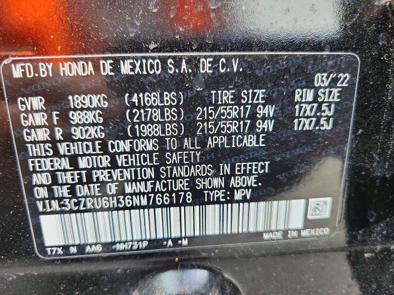 Продаж на аукціоні авто 2022 Honda Hr-v, vin: 3CZRU6H36NM766178, номер лоту: 71023386