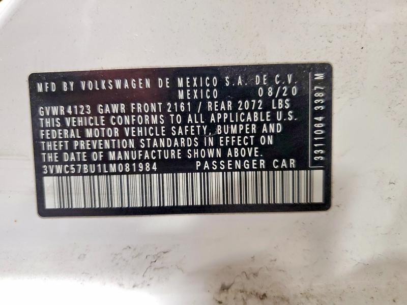 67240436 :رقم المزاد ، 3VWC57BU1LM081984 vin ، 2020 Volkswagen Jetta مزاد بيع