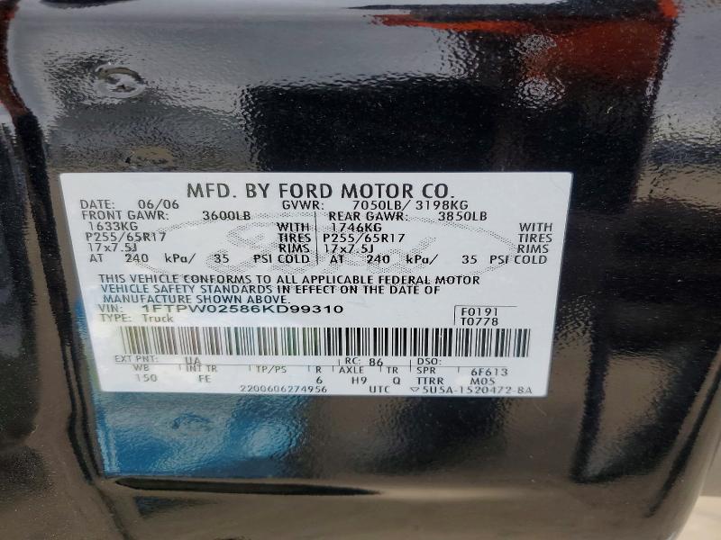 69549176 :رقم المزاد ، 1FTPW02586KD99310 vin ، 2006 Ford F150 مزاد بيع