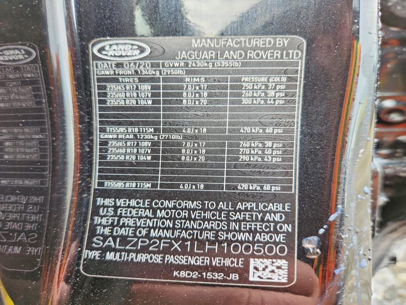 Продаж на аукціоні авто 2020 Land Rover Range Rover Evoque, vin: SALZP2FX1LH100500, номер лоту: 69452276