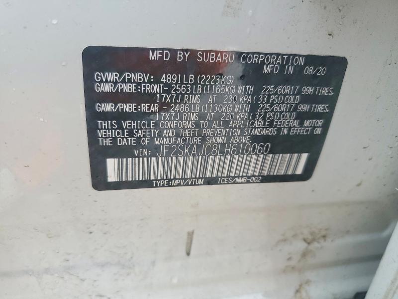 2020 Subaru Forester მანქანა იყიდება აუქციონზე, vin: JF2SKAJC8LH610060, აუქციონის ნომერი: 66704266