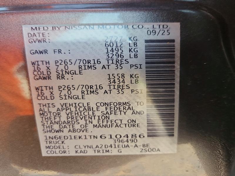 Aukcja sprzedaży 2026 Nissan Frontier, vin: 1N6ED1EK1TN610486, numer aukcji: 70225526