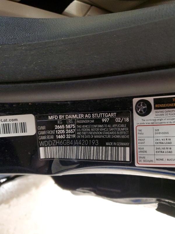 2018 Mercedes-benz E მანქანა იყიდება აუქციონზე, vin: WDDZH6GB4JA420193, აუქციონის ნომერი: 68416426