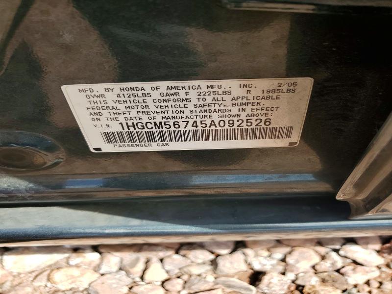 2005 Honda Accord მანქანა იყიდება აუქციონზე, vin: 1HGCM56745A092526, აუქციონის ნომერი: 69093166
