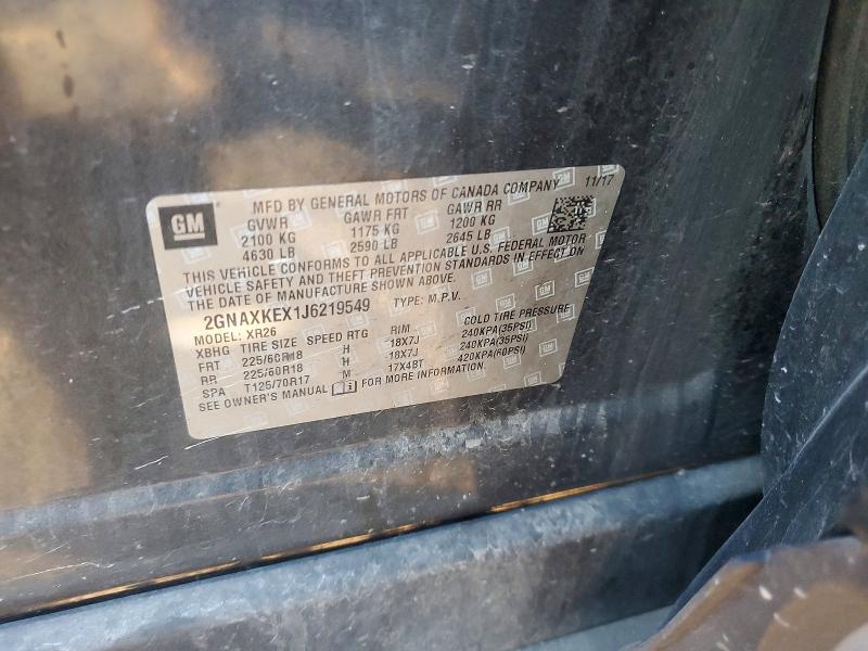 69745486 :رقم المزاد ، 2GNAXKEX1J6219549 vin ، 2018 Chevrolet Equinox مزاد بيع