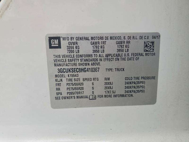 Продаж на аукціоні авто 2017 Chevrolet Silverado, vin: 3GCUKSEC8HG410367, номер лоту: 68634486