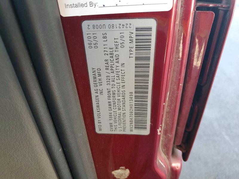 69086186 :رقم المزاد ، WV2NB47082H013498 vin ، 2002 Volkswagen Eurovan مزاد بيع