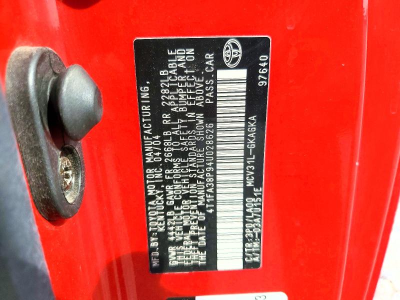 69873496 :رقم المزاد ، 4T1FA38P94U028626 vin ، 2004 Toyota Camry Solara مزاد بيع