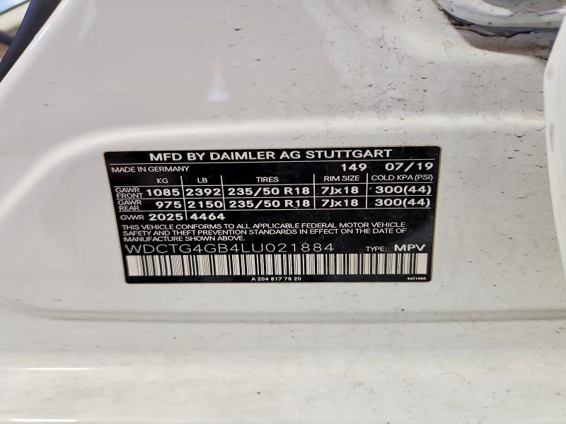 2020 Mercedes-benz Gla მანქანა იყიდება აუქციონზე, vin: WDCTG4GB4LU021884, აუქციონის ნომერი: 68349846