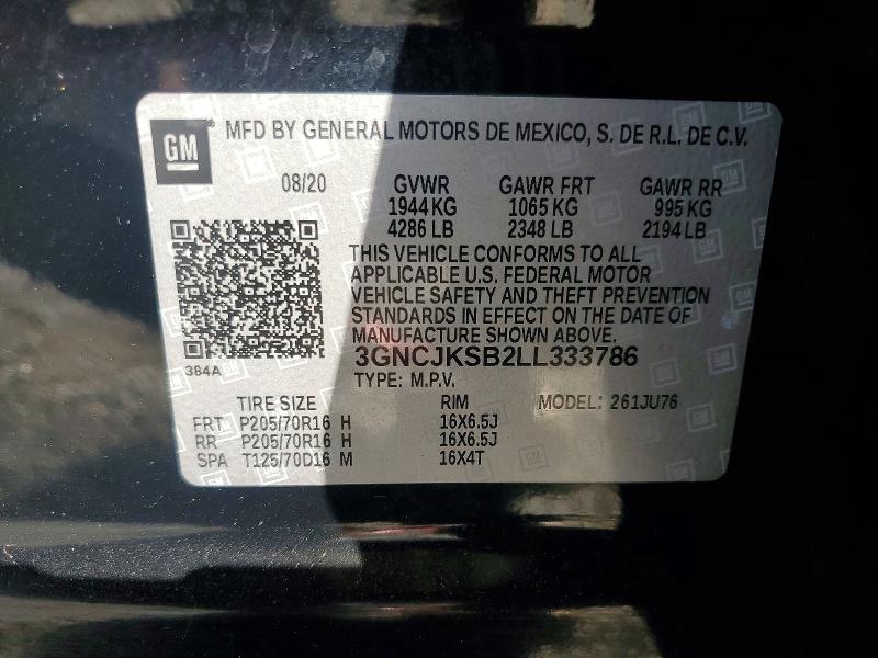 68106516 :رقم المزاد ، 3GNCJKSB2LL333786 vin ، 2020 Chevrolet Trax مزاد بيع