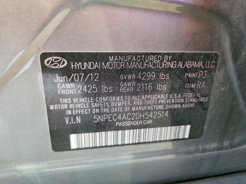 2013 Hyundai Sonata მანქანა იყიდება აუქციონზე, vin: 5NPEC4AC2DH542514, აუქციონის ნომერი: 70788296