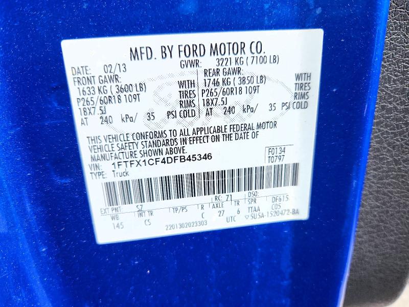 2013 Ford F150 მანქანა იყიდება აუქციონზე, vin: 1FTFX1CF4DFB45346, აუქციონის ნომერი: 69111286