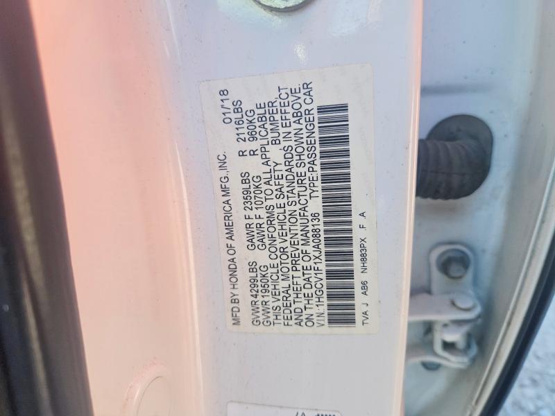 Aukcja sprzedaży 2018 Honda Accord, vin: 1HGCV1F1XJA088136, numer aukcji: 69299576