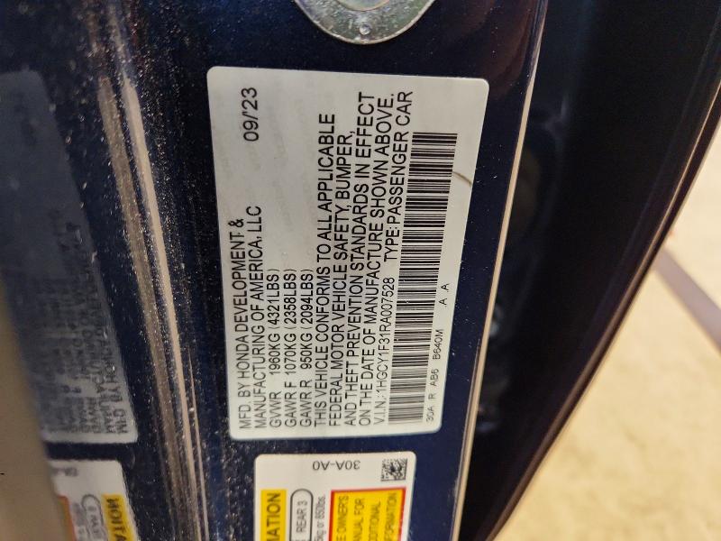 2024 Honda Accord მანქანა იყიდება აუქციონზე, vin: 1HGCY1F31RA007528, აუქციონის ნომერი: 66027206