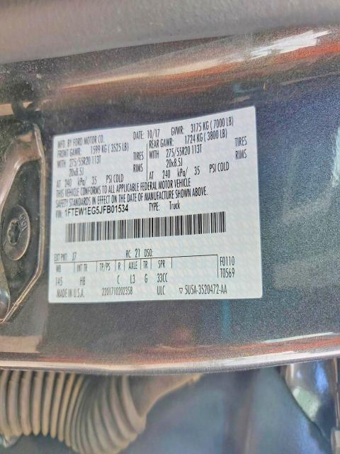 Продажа на аукционе авто 2018 Ford F150, vin: 1FTEW1EG5JFB01534, номер лота: 68406226