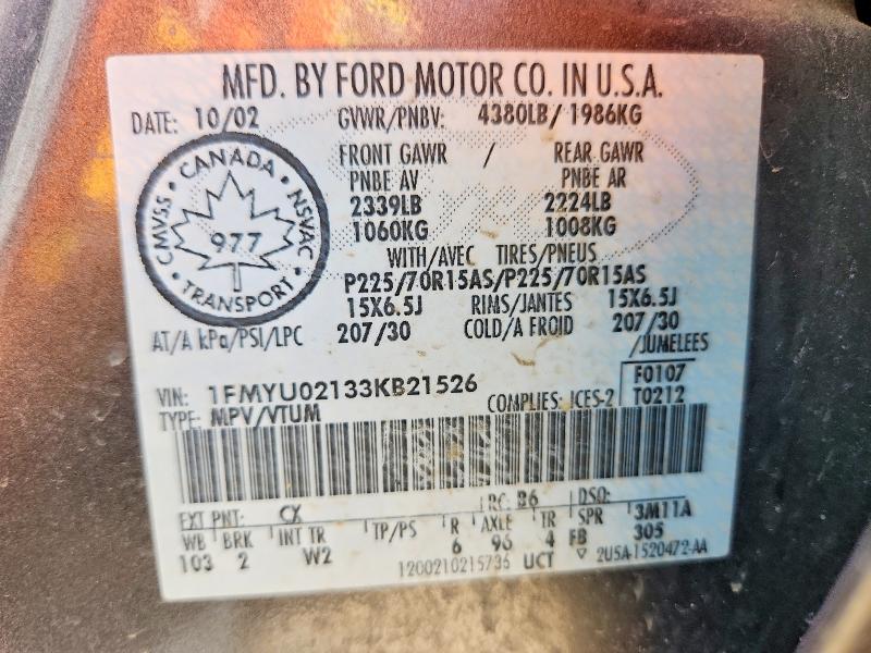 2003 Ford Escape მანქანა იყიდება აუქციონზე, vin: 1FMYU02133KB21526, აუქციონის ნომერი: 66303646