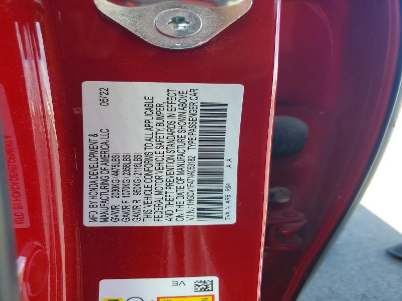 2022 Honda Accord მანქანა იყიდება აუქციონზე, vin: 1HGCV1F47NA053182, აუქციონის ნომერი: 67922876