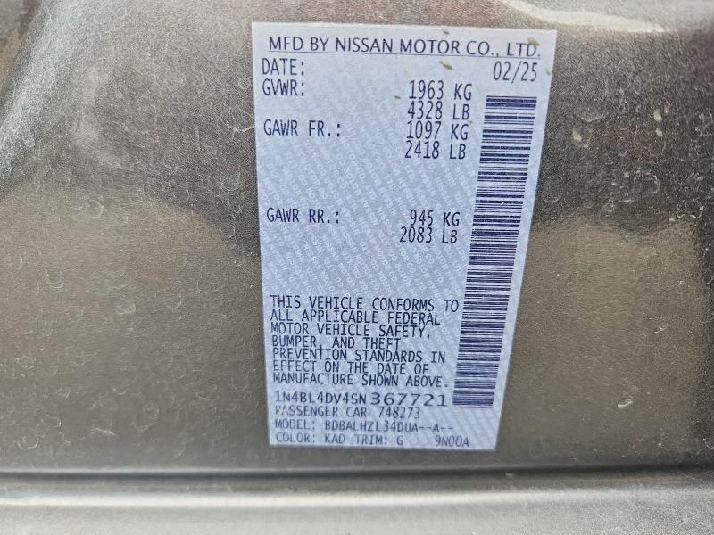 69936776 :رقم المزاد ، 1N4BL4DV4SN367721 vin ، 2025 Nissan Altima مزاد بيع