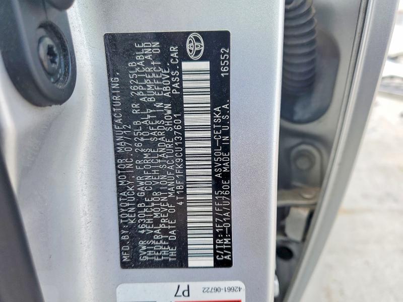 68859376 :رقم المزاد ، 4T1BF1FK9CU137601 vin ، 2012 Toyota Camry مزاد بيع