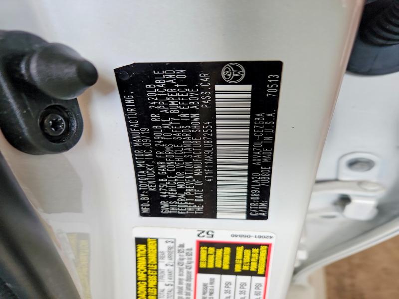 Продаж на аукціоні авто 2020 Toyota Camry, vin: 4T1F11AK9LU872554, номер лоту: 68736516