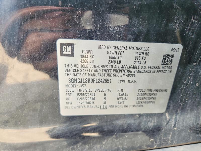 70269306 :رقم المزاد ، 3GNCJLSB0FL242851 vin ، 2015 Chevrolet Trax مزاد بيع