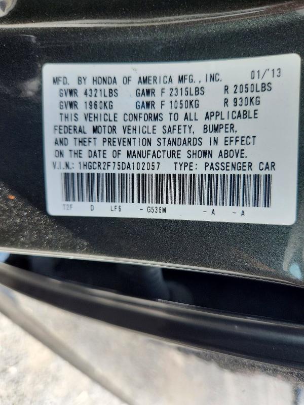 2013 Honda Accord მანქანა იყიდება აუქციონზე, vin: 1HGCR2F75DA102057, აუქციონის ნომერი: 68008146