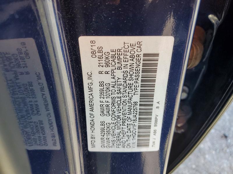 69406036 :رقم المزاد ، 1HGCV1F18JA225798 vin ، 2018 Honda Accord مزاد بيع