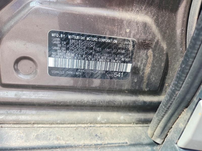 68067916 :رقم المزاد ، JA4AD2A34KZ016109 vin ، 2019 Mitsubishi Outlander مزاد بيع